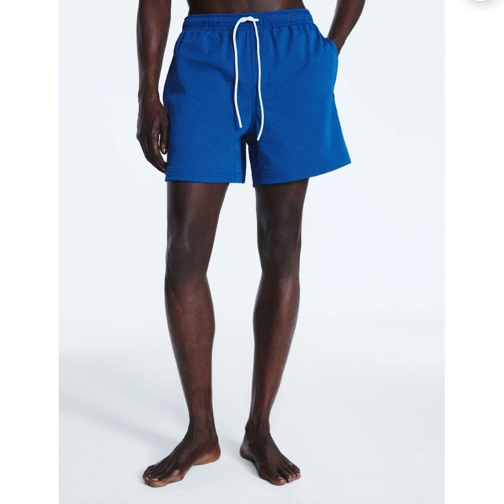 Free Assembly Men's Seasucker 5" Blue Swim Shorts Size 3X